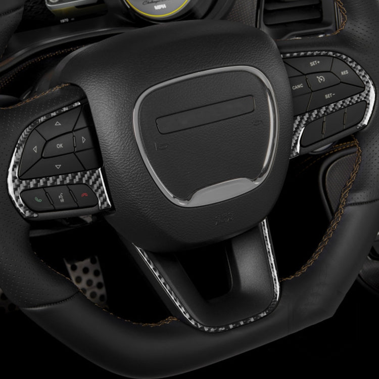 3 PCS / Set Carbon Fiber Car Steering Wheel Button Frame Decorative Sticker for Dodge Challenger 2015 and Above, Left Driving, Steering Wheel Button Frame