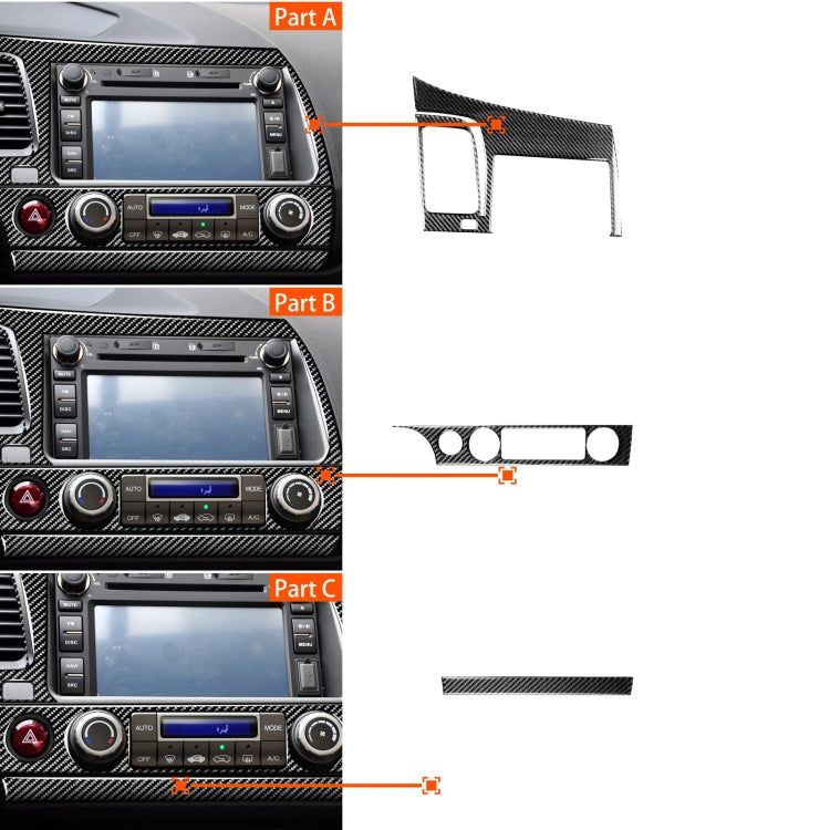 3 in 1 Car Carbon Fiber Central Control Navigation Panel Decorative Sticker for Honda Civic 8th Generation 2006-2011, Left Drive, Central Control Navigation Panel