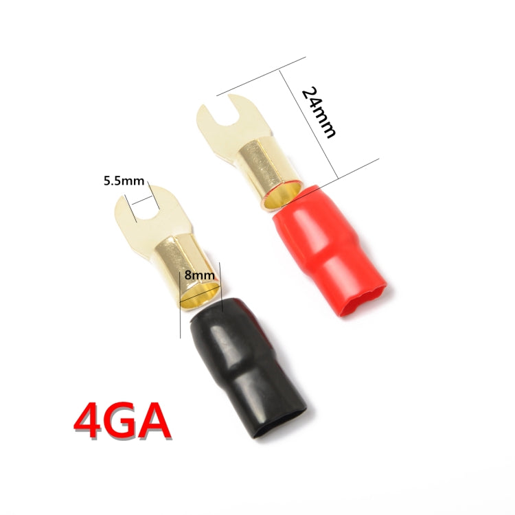 5 Pairs Car Audio Power Ground Wire Fork Terminals Brass 4 Gauge 5/16 inch Connectors Red and Black Boots, 4 Gauge 5/16 inch