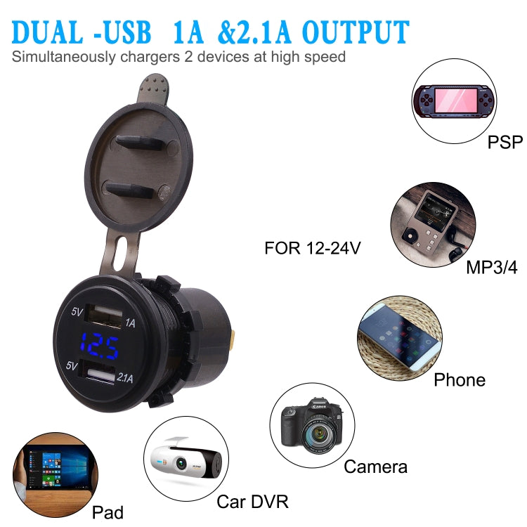 Universal Car Dual Port USB Charger Power Outlet Adapter 3.1A 5V IP66 with LED Digital Voltmeter + 60cm Cable, 3.1A Voltmeter + 60cm Cable(Blue Light), 3.1A Voltmeter + 60cm Cable(Green Light), 3.1A Voltmeter + 60cm Cable(Red Light)