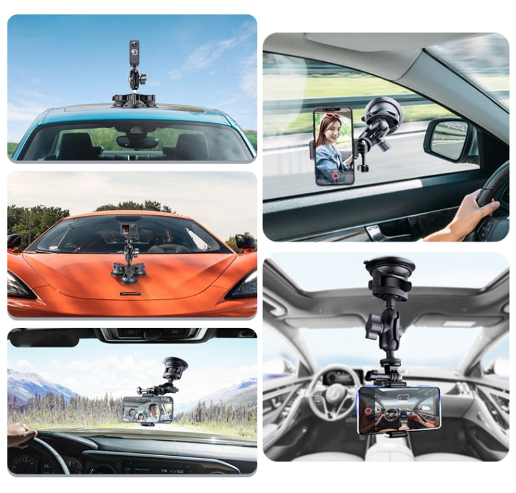Single Suction Cup Mount Phone Holder with Tripod Adapter & Steel Tether & Safety Buckle, Single Suction Cup Phone Holder