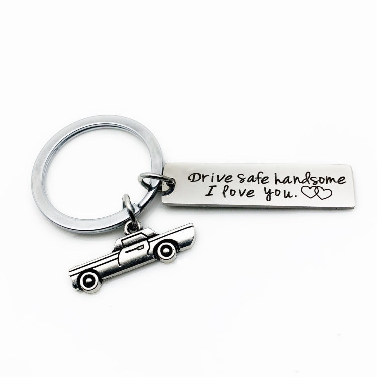 Creative Drive Safe Handsome Words Stainless Steel Keychain Key Rings, Car Shape