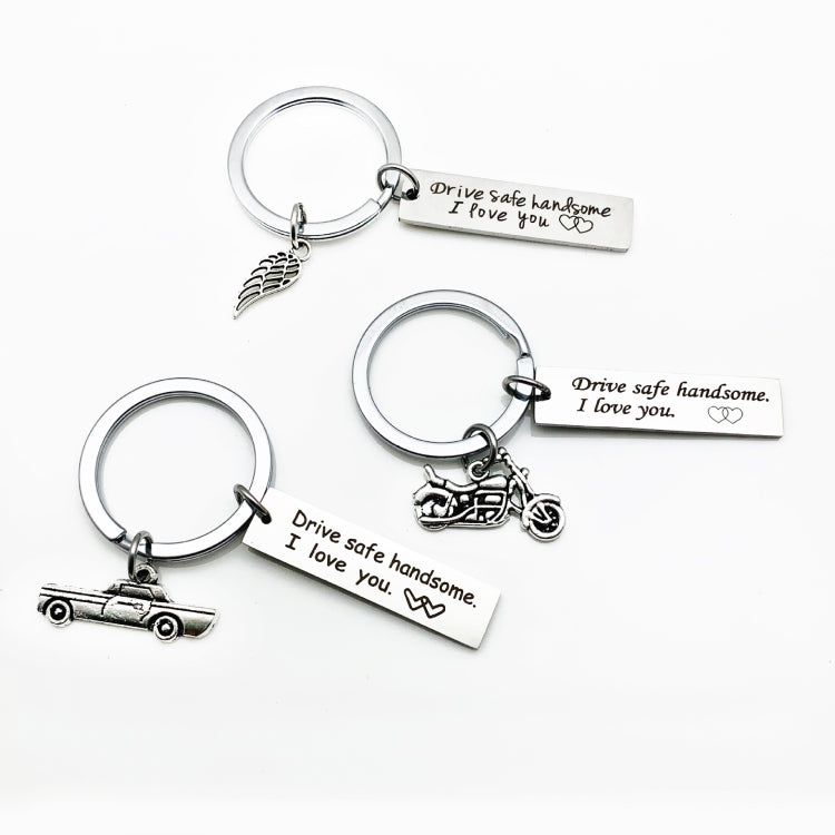 Creative Drive Safe Handsome Words Stainless Steel Keychain Key Rings, Car Shape