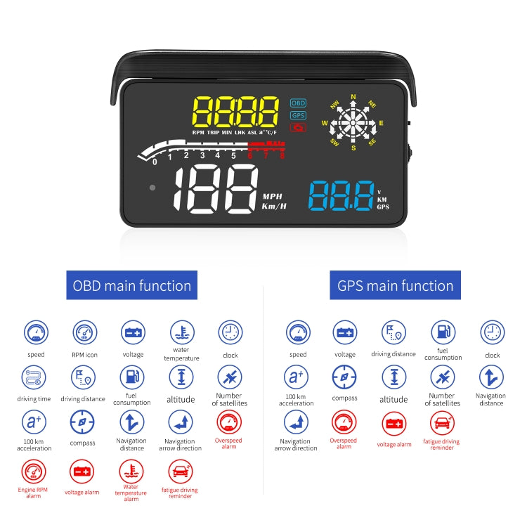 D1 Car OBD2 HUD Head-up Display GPS Speed Meter Speed / Voltage / Water Temperature Speed Alarm, D1