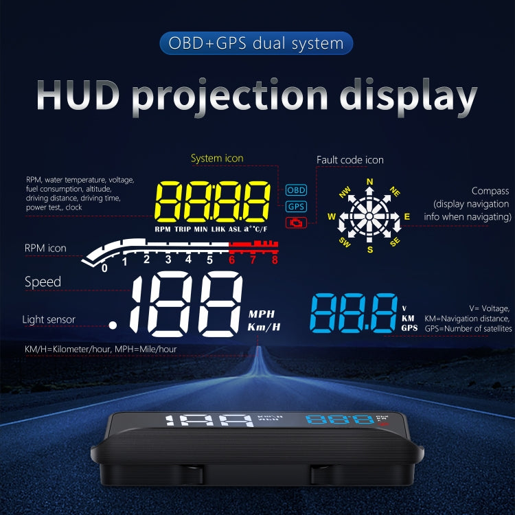D1 Car OBD2 HUD Head-up Display GPS Speed Meter Speed / Voltage / Water Temperature Speed Alarm, D1
