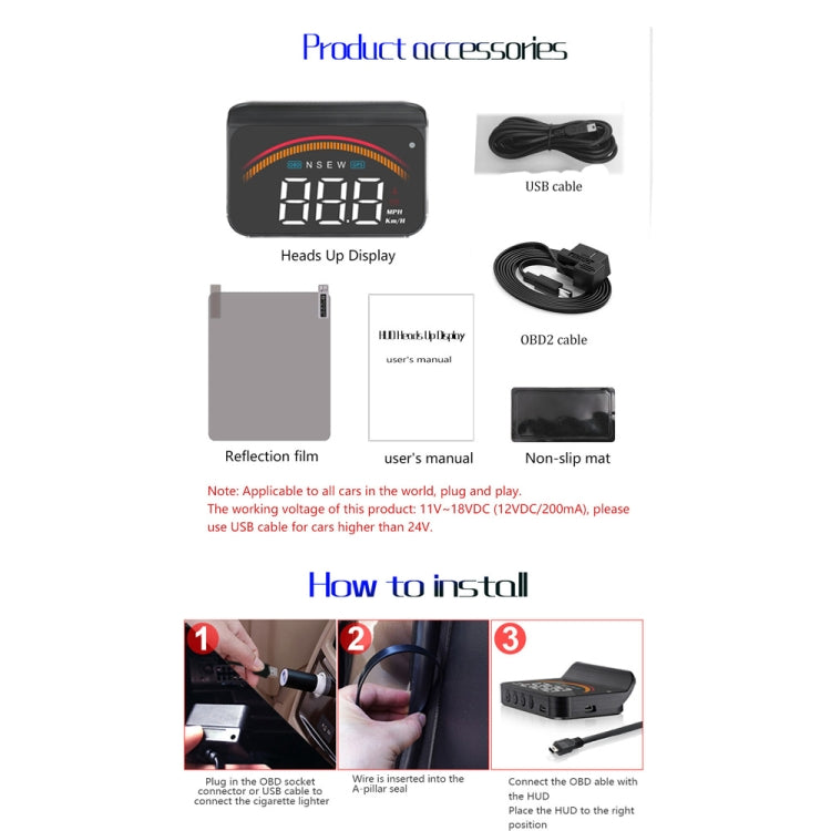 M11 Car OBD2 + GPS Mode Head-up Display HUD Overspeed / Speed / Water Temperature Alarm, M11