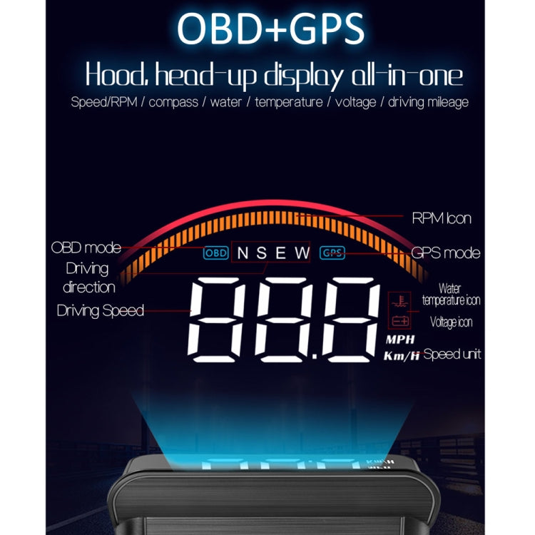 M11 Car OBD2 + GPS Mode Head-up Display HUD Overspeed / Speed / Water Temperature Alarm, M11