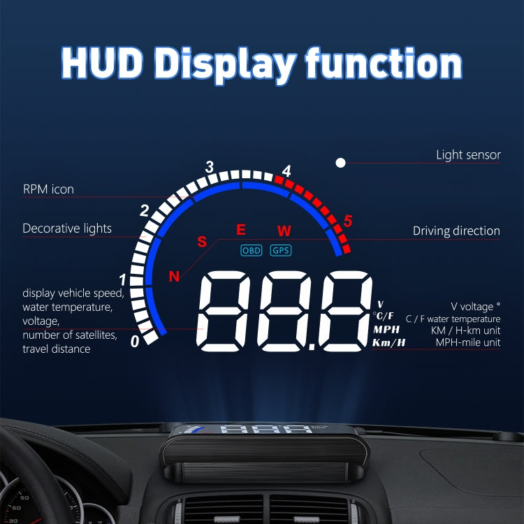 M13 Plus OBD2 + GPS Mode Car Head-up Display HUD Overspeed / Speed / Water Temperature Alarm, M13 Plus