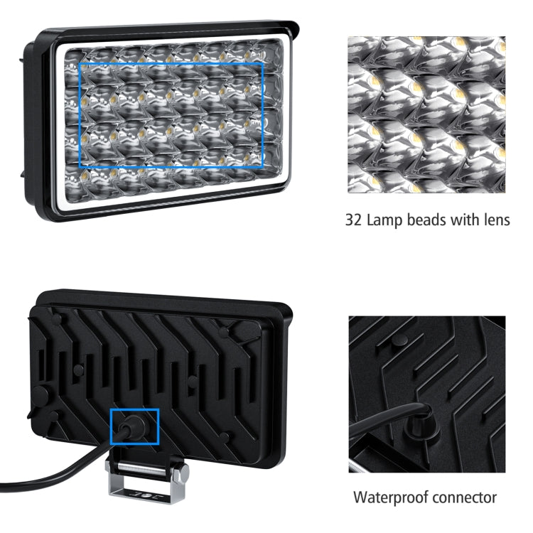 WUPP CS-1242A1 Car 4 inch Square 32LEDs Highlight Work Light Modified Front Bumper Lamp Spotlight, CS-1242A1