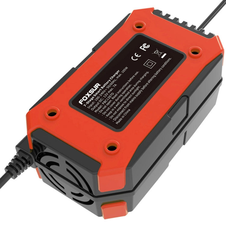 FOXSUR Car / Motorcycle Repair Charger 12V 7A 7-stage + Multi-battery Mode Lead-acid Battery Charger, US Plug, EU Plug, UK Plug