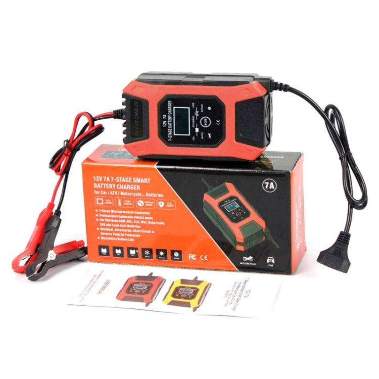 FOXSUR Car / Motorcycle Repair Charger 12V 7A 7-stage + Multi-battery Mode Lead-acid Battery Charger, US Plug, EU Plug, UK Plug
