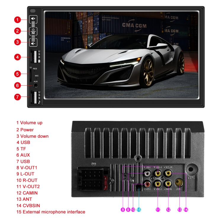 A2821 Car 7 inch Screen HD MP5 Player, Support Bluetooth / FM with Remote Control, Standard, Standard + 4LEDs Light Camera, Standard + 8LEDs Light Camera