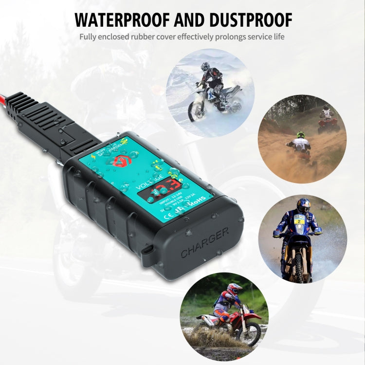 WUPP ZH-1422B3 DC12-24V Motorcycle Square Single USB + PD Fast Charging Charger with Switch + Voltmeter + Integrated SAE Socket + 1.4m OT Terminal Cable, ZH-1422B3