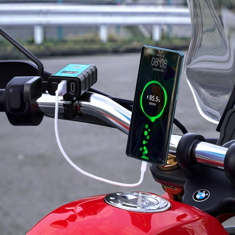 WUPP ZH-1422B3 DC12-24V Motorcycle Square Single USB + PD Fast Charging Charger with Switch + Voltmeter + Integrated SAE Socket + 1.4m OT Terminal Cable, ZH-1422B3