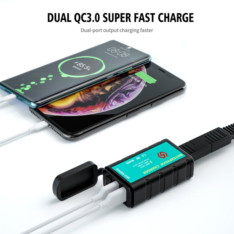 WUPP ZH-1422C1 Motorcycle Square Dual USB Fast Charging Charger with Switch + Integrated SAE Socket, ZH-1422C1