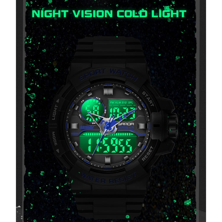 SANDA 6025 Dual Time Digital Display Luminous Calendar Waterproof Multifunctional Men Sports Quartz Watch