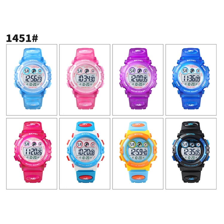SKMEI 1451 LED Digital Stopwatch Chronograph Luminous Children Sports Electronic Watch, 1451(Yellow Shell Blue Circle), 1451(Black Shell Blue Circle), 1451(Transparent Pink Blue), 1451(Transparent Pink), 1451(Transparent Purple)                        ...