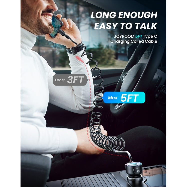 JOYROOM JR-CL07 3 in 1 72W PD USB-C / Type-C + USB Interface Car Charger with USB-C / Type-C Spring Data Cable, JR-CL07