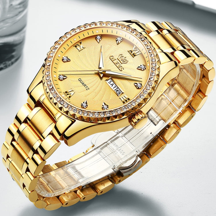 OLEVS 5565 Men Fashion Waterproof Stainless Steel Strap Diamond Quartz Watch