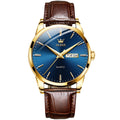 OLEVS 6898 Men Fashion Waterproof Dual Calendar Quartz Watch, Brown Black, Brown White, Brown Blue, Black Blue Leather, Black Leather