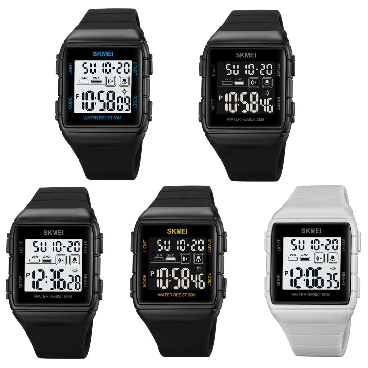 SKMEI 1960 Stainless Steel Buckle Silicone Strap Waterproof Electronic Watch, 1960 Black and Black Machine, 1960 Blue, 1960 Light Grey, 1960 Black Gold, 1960 Black and White Machine