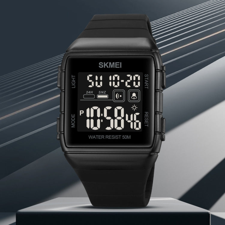 SKMEI 1960 Stainless Steel Buckle Silicone Strap Waterproof Electronic Watch, 1960 Black and Black Machine, 1960 Blue, 1960 Light Grey, 1960 Black Gold, 1960 Black and White Machine