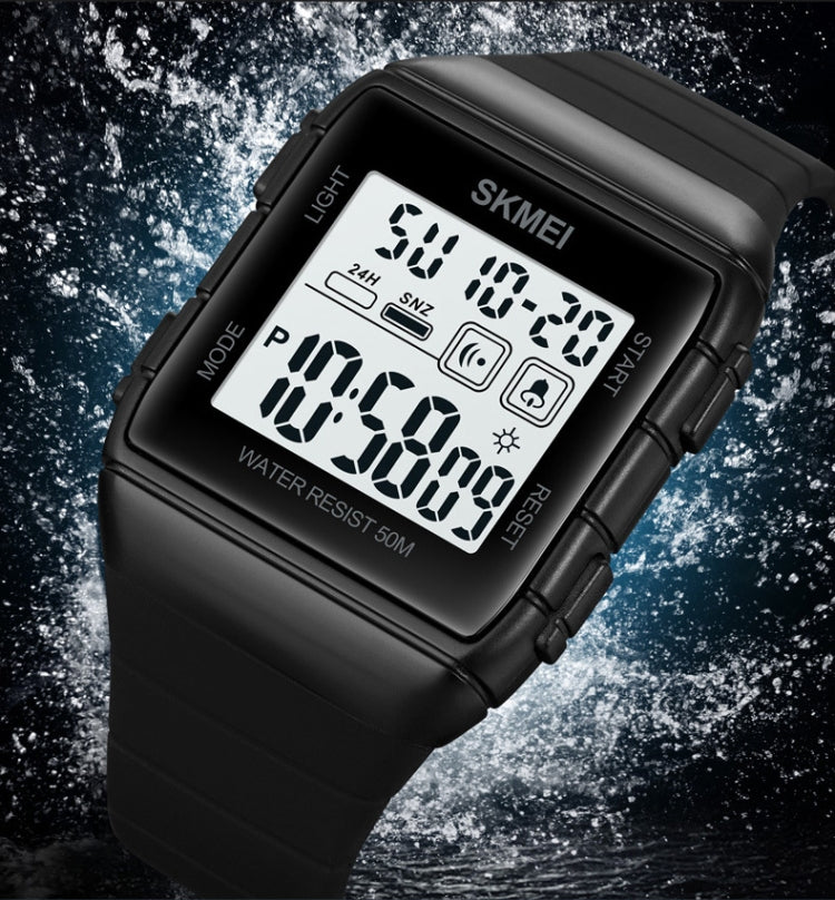 SKMEI 1960 Stainless Steel Buckle Silicone Strap Waterproof Electronic Watch, 1960 Black and Black Machine, 1960 Blue, 1960 Light Grey, 1960 Black Gold, 1960 Black and White Machine