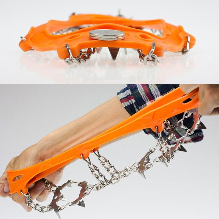 1 Pair 19 Teeth Anti-Slip Ice Gripper Hiking Climbing Chain Shoes Covers, 19 Teeth Size:L(Black), 19 Teeth Size:L(Orange), 19 Teeth Size:XL(Black), 19 Teeth Size:XL(Orange)