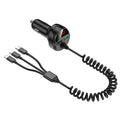 C68 LED Digital Display QC3.0 Fast Car Charger 3 in 1 with Spring Cable, C68 with Spring Cable, C68 (Silver)