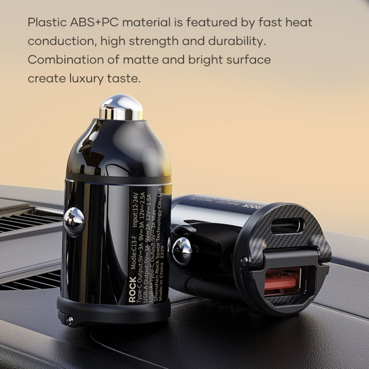ROCK C13-F H18 Mini Portable Dual Port USB + USB-C / Type-C Car Fast Charger, C13-F H18 Mini