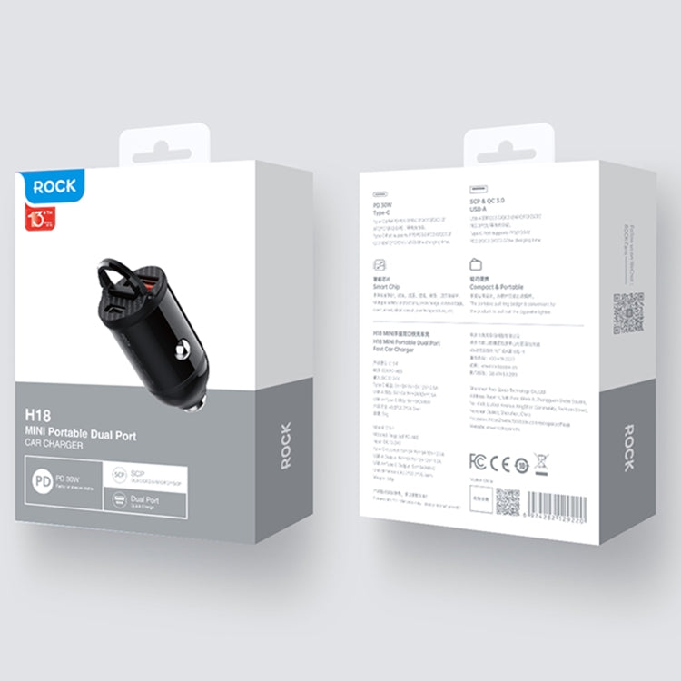 ROCK C13-F H18 Mini Portable Dual Port USB + USB-C / Type-C Car Fast Charger, C13-F H18 Mini