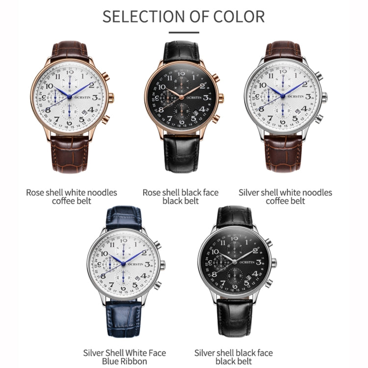Multifunctional Quartz Men Leather Watch, Ochstin 6050C