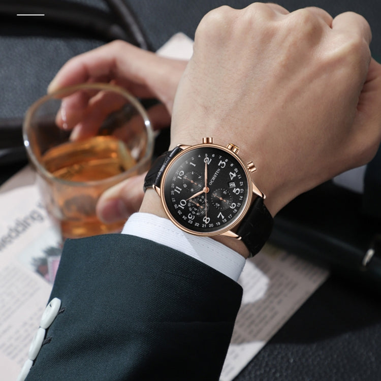 Multifunctional Quartz Men Leather Watch, Ochstin 6050C
