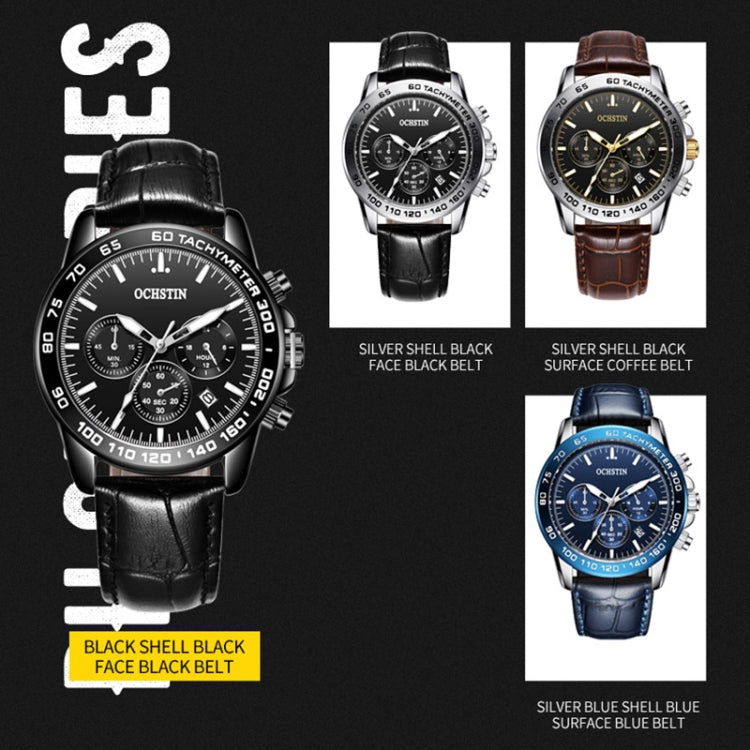 Multifunctional Quartz Waterproof Men Leather Watch, OCHSTIN 6117C
