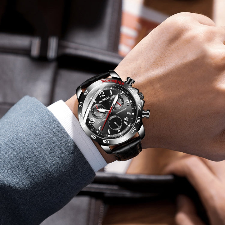 Multifunctional Quartz Waterproof Luminous Men Leather Watch, OCHSTIN 6123C