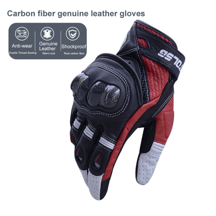 One Pair Genuine Leather Motorcycle Gloves with Carbon Fiber Hard Knuckle Touch Screen, S, M, L, XL, XXL