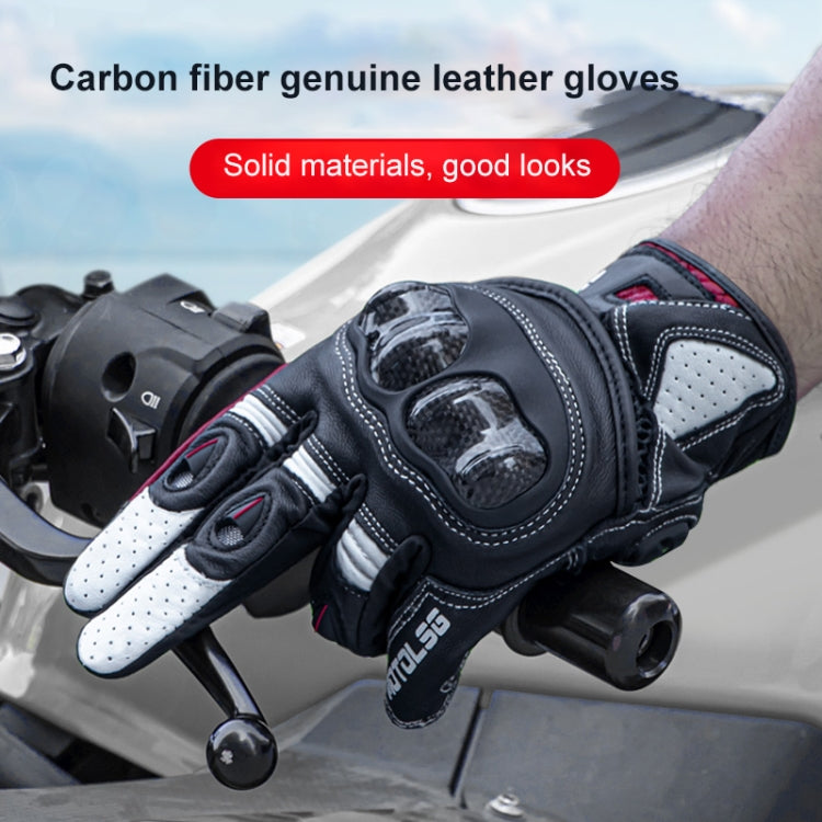One Pair Genuine Leather Motorcycle Gloves with Carbon Fiber Hard Knuckle Touch Screen, S, M, L, XL, XXL