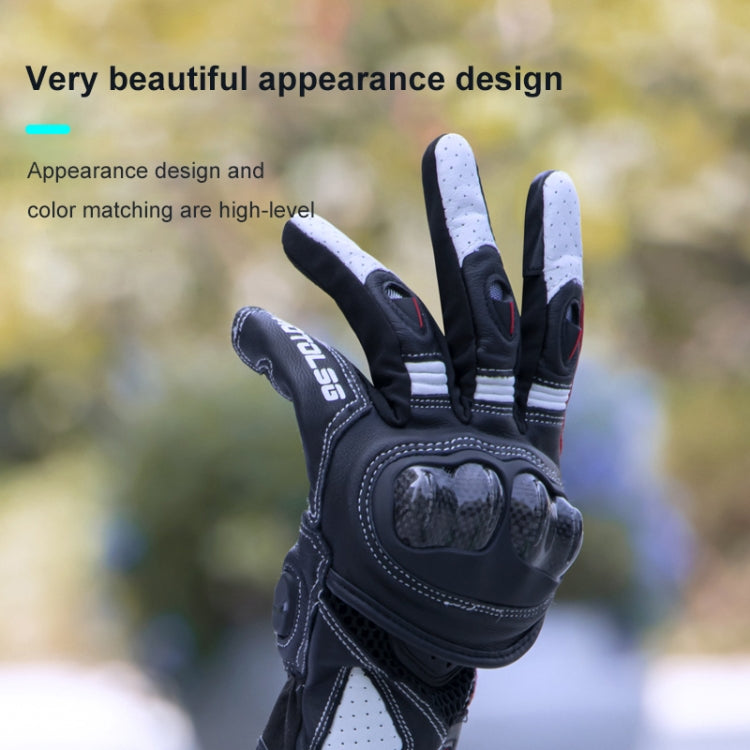 One Pair Genuine Leather Motorcycle Gloves with Carbon Fiber Hard Knuckle Touch Screen, S, M, L, XL, XXL