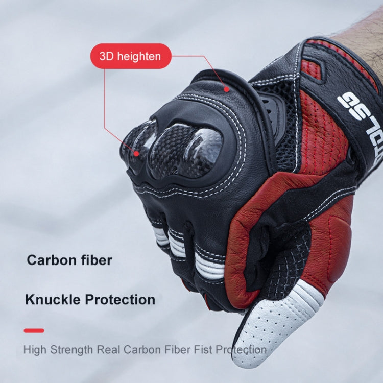 One Pair Genuine Leather Motorcycle Gloves with Carbon Fiber Hard Knuckle Touch Screen, S, M, L, XL, XXL