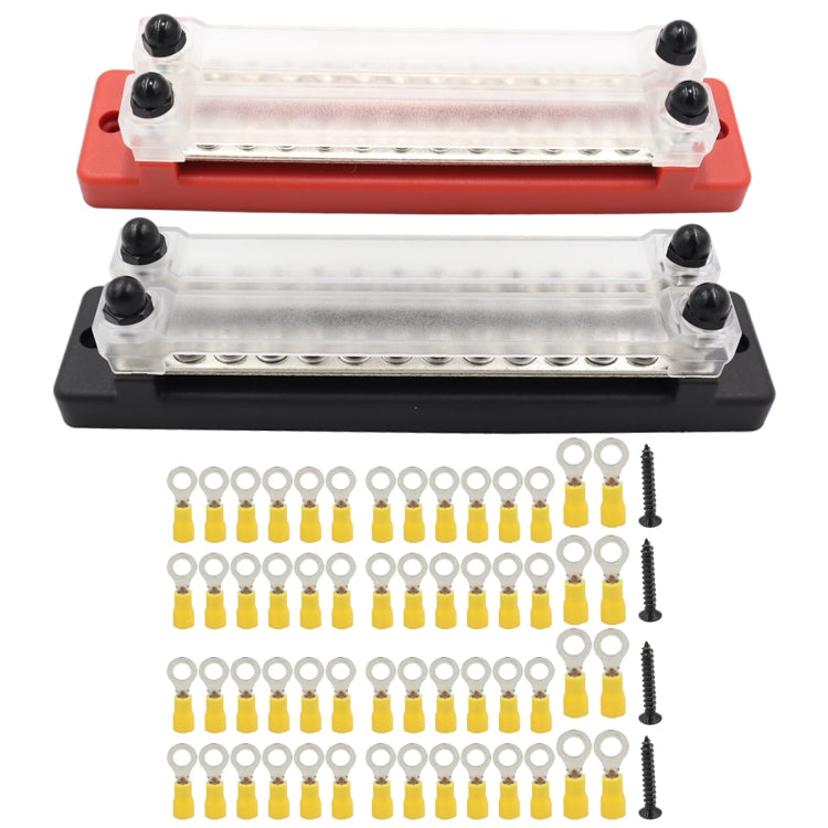 CP-3115 1 Pair 150A 12-48V RV Yacht Double-row 12-way Busbar with 56pcs Terminals, CP-3115