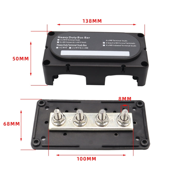 CP-3089-01 300A 48V 4-way M8 Terminal Busbar, CP-3089-01, CP-3089-02