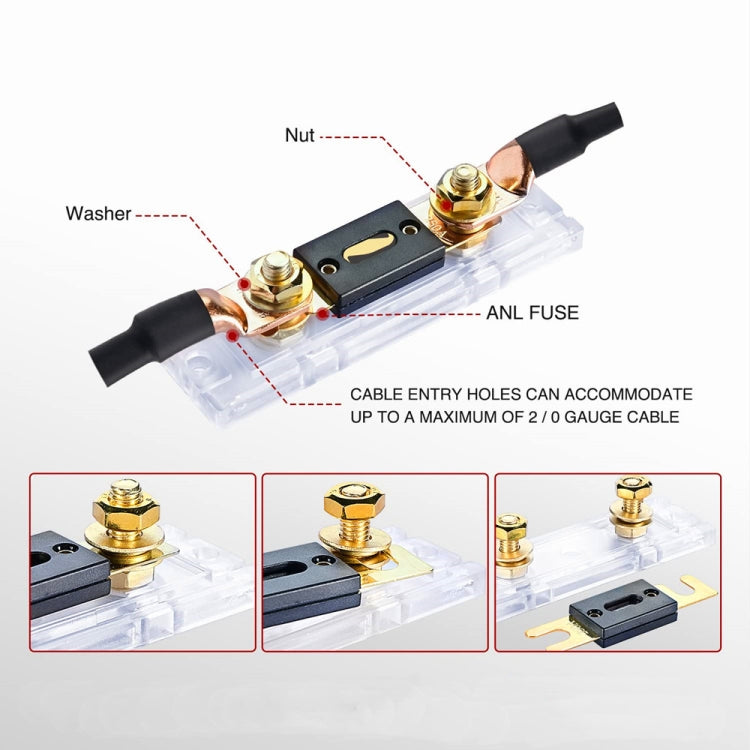 2 in 1 ANL Car Fuse Holder Electrical Protection Insulating Cover, 50A, 80A, 100A, 120A, 150A, 200A, 250A, 300A, 400A, 500A