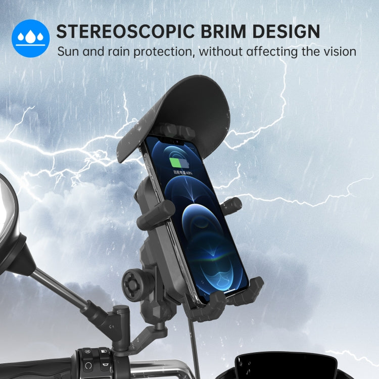 WUPP CS-1848B1 15W Motorcycle Wireless Fast Charging Phone Navigation Holder, Rearview Mirror Type