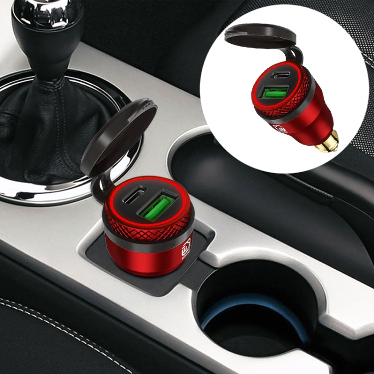 Motorcycle European-style Small-caliber Aluminum Alloy QC 3.0 + PD Fast Charge USB Charger, Red