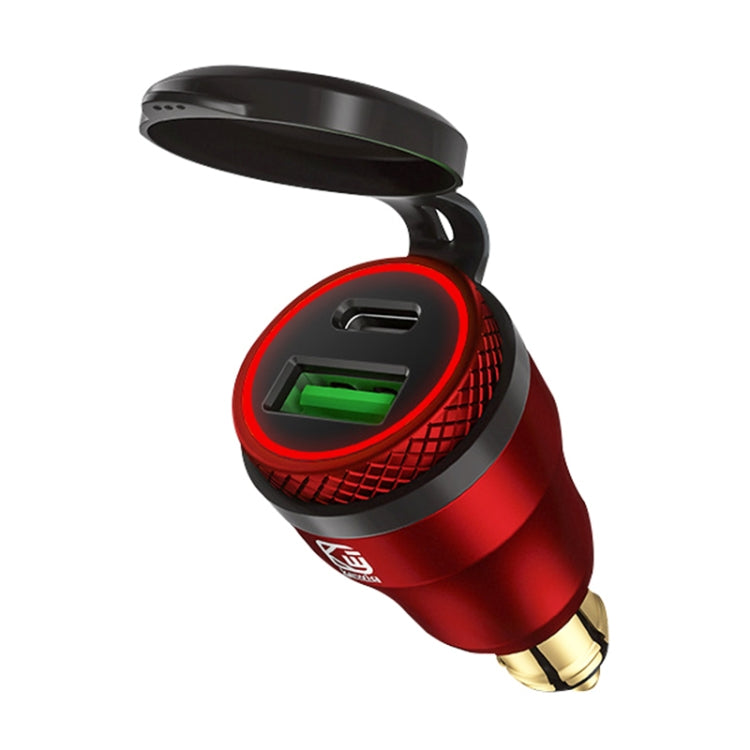 Motorcycle European-style Small-caliber Aluminum Alloy QC 3.0 + PD Fast Charge USB Charger, Red