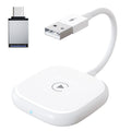USB + USB-C / Type-C Wired to Wireless Carplay Adapter for iPhone, White Square