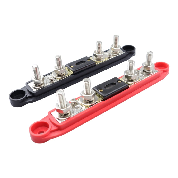1 Pair RV Yacht M8 Single Row 4-way Power Distribution Block Busbar with Cover with 300A Fuse, CP-4125