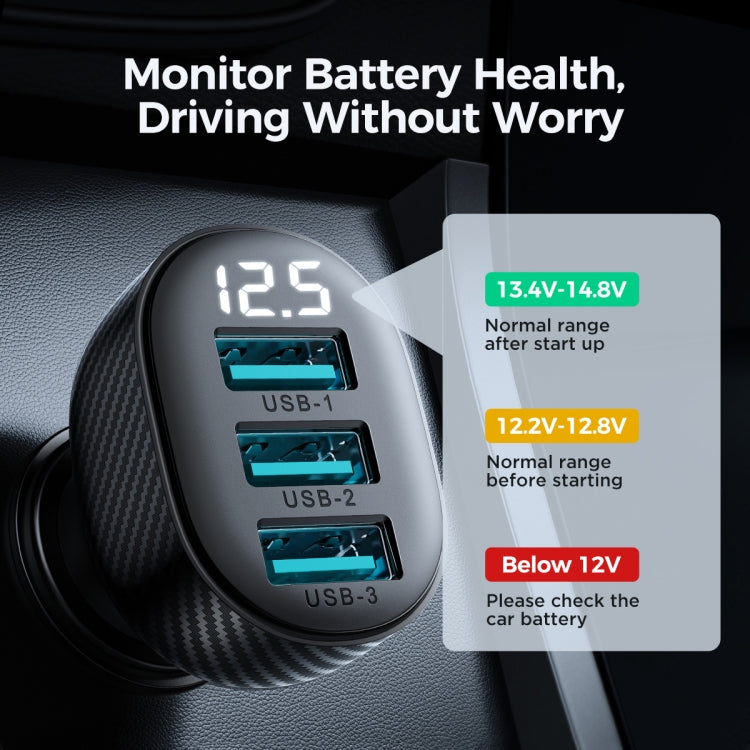 JOYROOM JR-CCD03 3.4A 3 x USB Ports Digital Display Car Charger, JR-CCD03