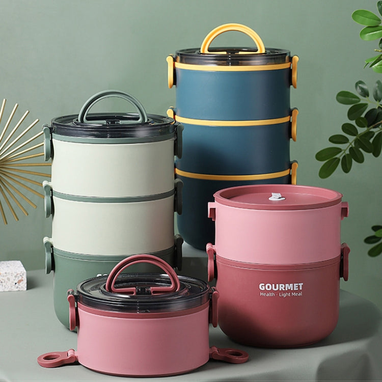 304 Stainless Steel Insulated Bowl Student Plastic Shell Lunch Box, Single-Layer 1000ml, Dual-Layer 1600ml, Tri-Layer 2200ml