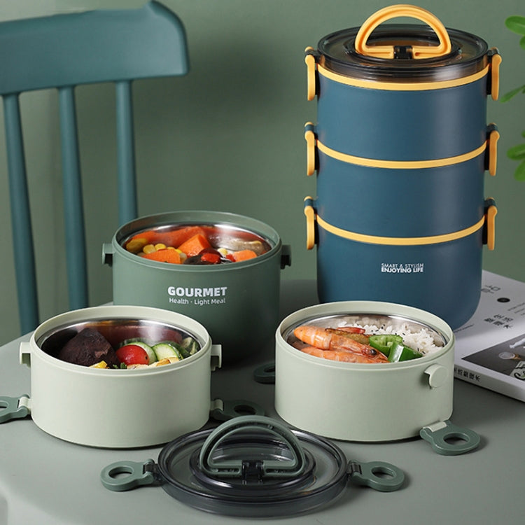 304 Stainless Steel Insulated Bowl Student Plastic Shell Lunch Box, Single-Layer 1000ml, Dual-Layer 1600ml, Tri-Layer 2200ml